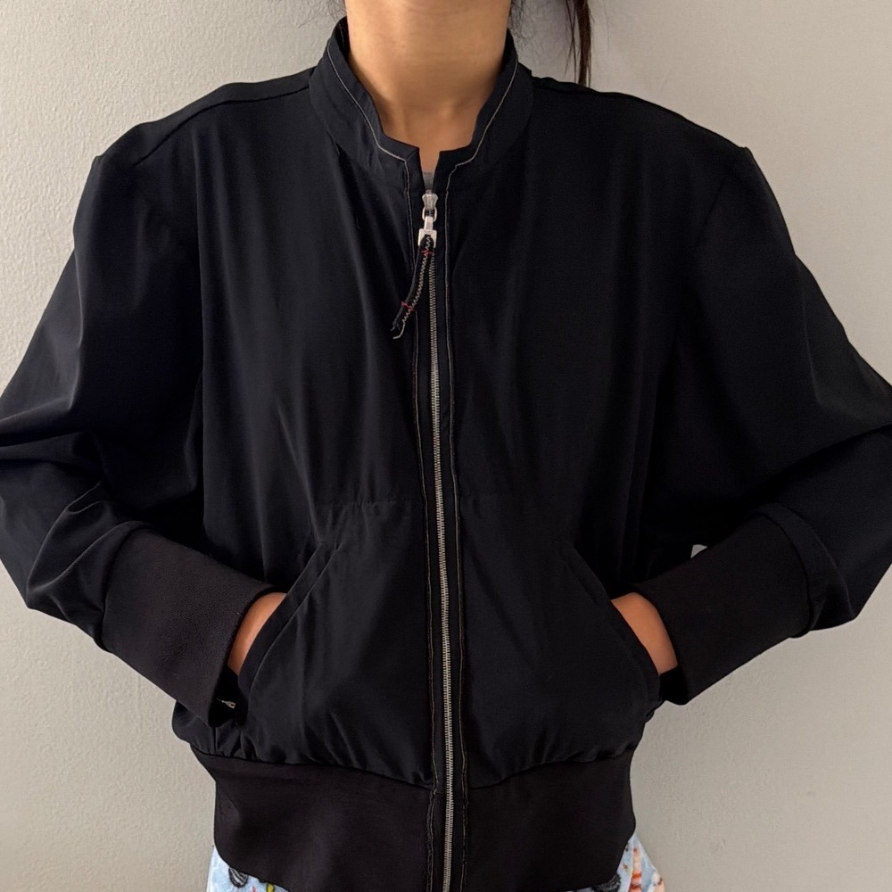 Marithe Francois Girbaud Black Cropped Bomber Jacket Portugal Women Sz 8